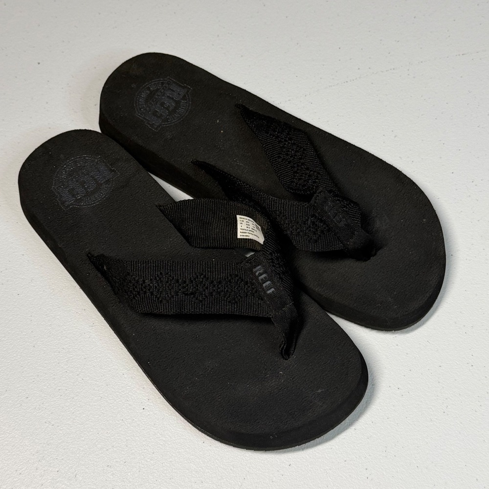 Reef Black Foam Flip Flop Sandals with Woven Straps